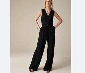 NWT J CREW Black Hi Waist Wide Leg Cupro Viscose Trouser 14